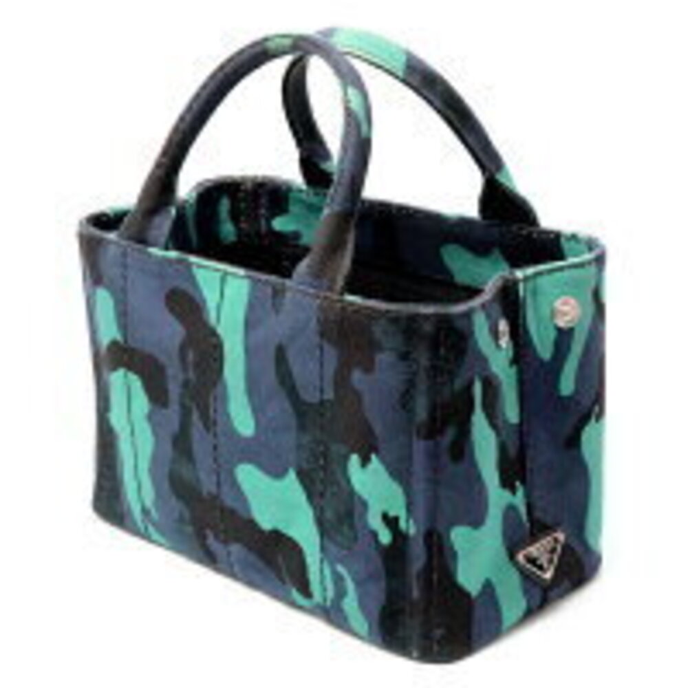 Prada Canapa Tote Shoulder Bag Camouflage Navy Blue Green - Picture 2 of 3